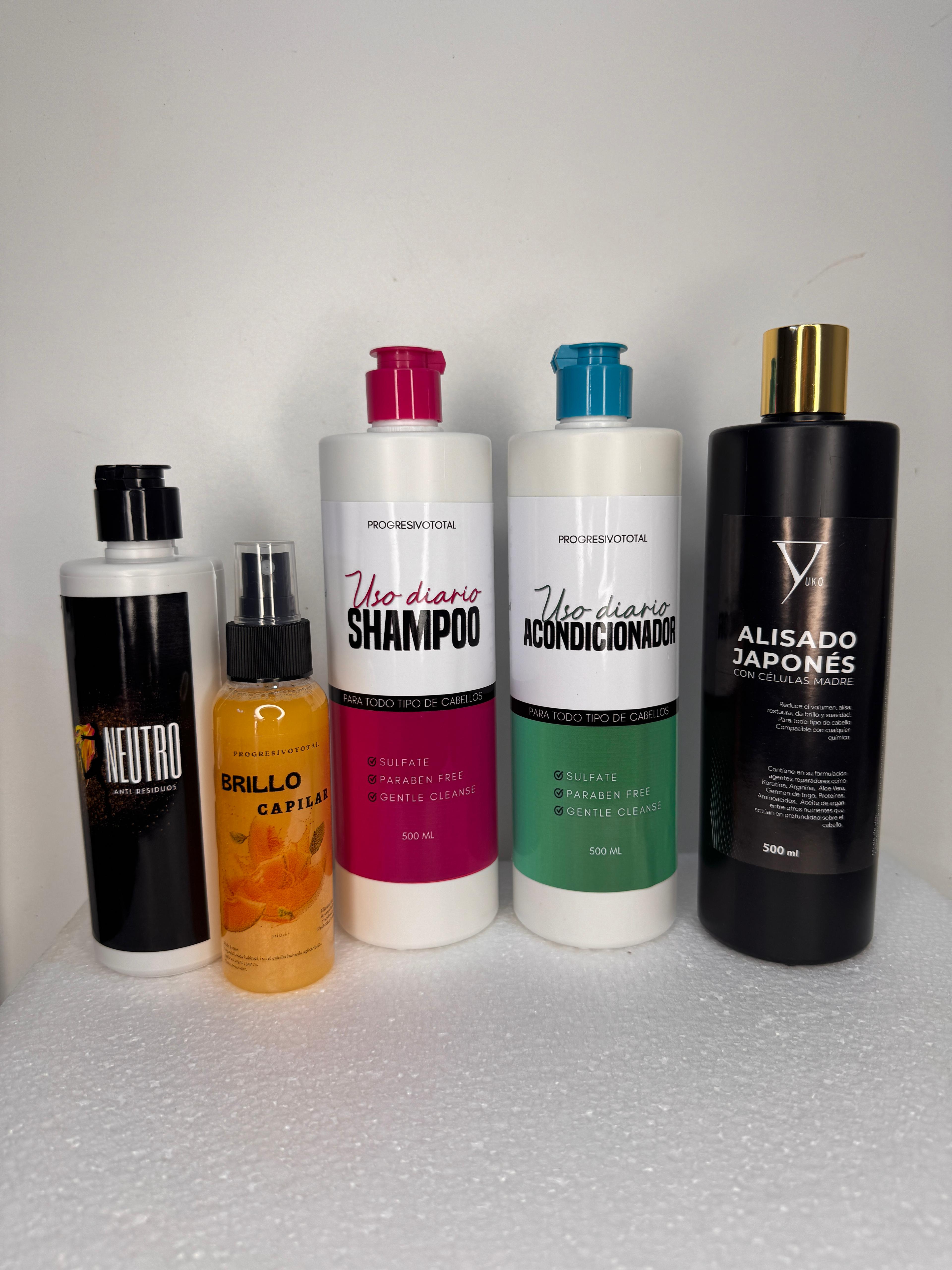 Kit Más Brillo Mini - 500cc Alisado + Shampoo Neutro + Kit Post Alisado + Brillo Capilar