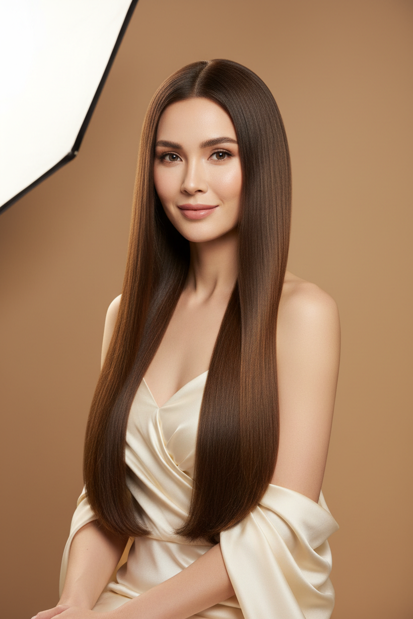 Mujer con cabello lacio y hermoso